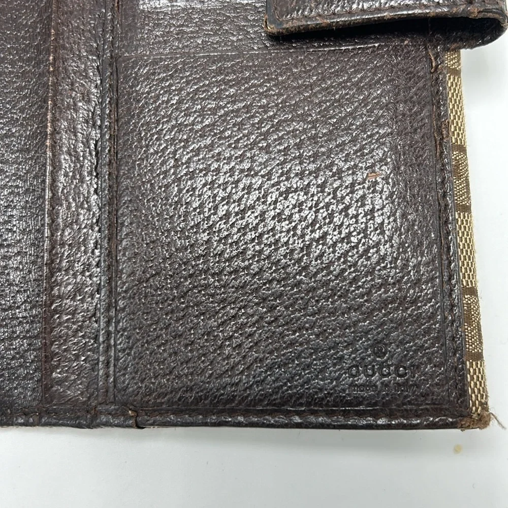 Authentic Vintage Gucci Double Snap Brown Web Long Wallet